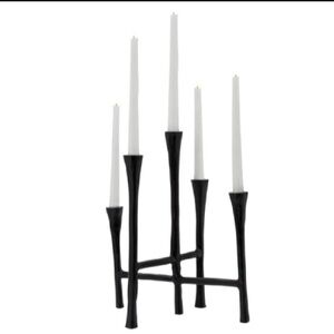 Black Metal Five-Arm Candle Holder - Modern Home Accent